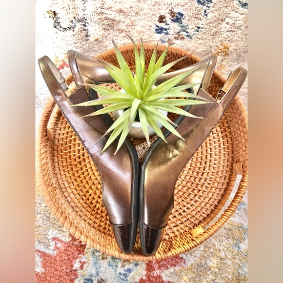 Alex Marie Bronze Patent Toe Slingback Heels - Picture 4 of 12